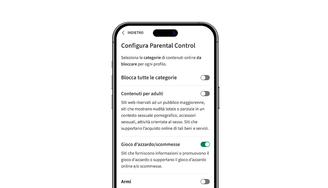 Immagine della pagina della configurazione del parental control.
